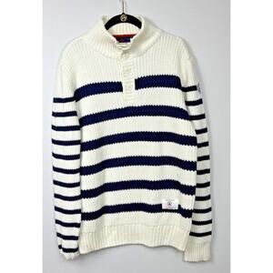 HUM & BUMPER Human United Blue And White Striped Sweater Size Large